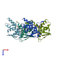 PDB entry 7t0u coloured by chain, top view.