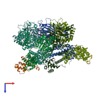 PDB entry 7t23 coloured by chain, top view.