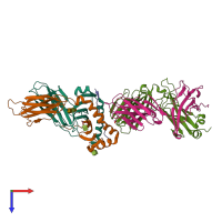 Hetero pentameric assembly 1 of PDB entry 7t2b coloured by chemically distinct molecules, top view.