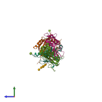 Hetero pentameric assembly 1 of PDB entry 7t2d coloured by chemically distinct molecules, side view.