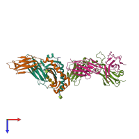 Hetero pentameric assembly 1 of PDB entry 7t2d coloured by chemically distinct molecules, top view.