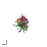 Hetero pentameric assembly 3 of PDB entry 7t2d coloured by chemically distinct molecules, side view.