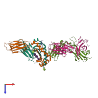 Hetero pentameric assembly 3 of PDB entry 7t2d coloured by chemically distinct molecules, top view.