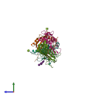 Hetero pentameric assembly 4 of PDB entry 7t2d coloured by chemically distinct molecules, side view.