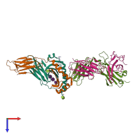 Hetero pentameric assembly 4 of PDB entry 7t2d coloured by chemically distinct molecules, top view.