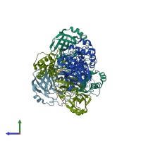 PDB entry 7t2u coloured by chain, side view.