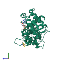 PDB entry 7t4h coloured by chain, side view.