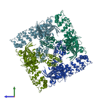 PDB entry 7t6n coloured by chain, side view.