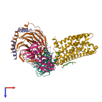 PDB entry 7t6u coloured by chain, top view.