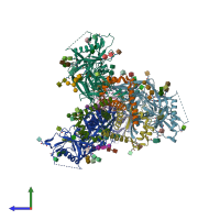 PDB entry 7t77 coloured by chain, side view.