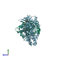 PDB entry 7t79 coloured by chain, side view.