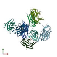 PDB entry 7t83 coloured by chain, front view.