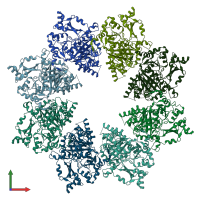PDB entry 7t8b coloured by chain, front view.