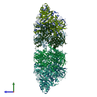 PDB entry 7t8b coloured by chain, side view.