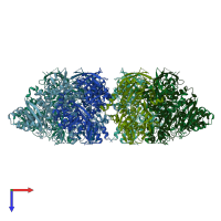 PDB entry 7t8b coloured by chain, top view.