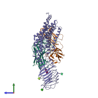 PDB entry 7t9m coloured by chain, side view.