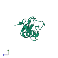 Monomeric assembly 1 of PDB entry 7t9x coloured by chemically distinct molecules, side view.