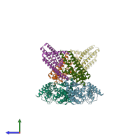 PDB entry 7tac coloured by chain, side view.