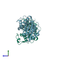 PDB entry 7tbx coloured by chain, side view.