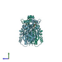 PDB entry 7tcm coloured by chain, side view.