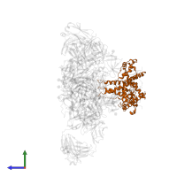 Transmembrane protein gp41 in PDB entry 7tco, assembly 1, side view.