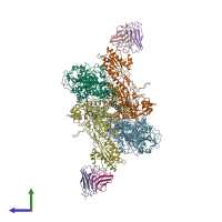 PDB entry 7te9 coloured by chain, side view.