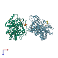 PDB entry 7tem coloured by chain, top view.