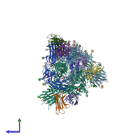 PDB entry 7tht coloured by chain, side view.