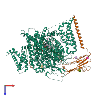 PDB entry 7tj8 coloured by chain, top view.