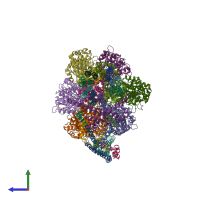 PDB entry 7tkm coloured by chain, side view.