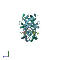 PDB entry 7to6 coloured by chain, side view.