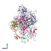 PDB entry 7tpp coloured by chain, side view.