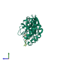 PDB entry 7tq4 coloured by chain, side view.