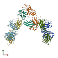 PDB entry 7tqa coloured by chain, front view.