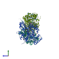 PDB entry 7ts2 coloured by chain, side view.