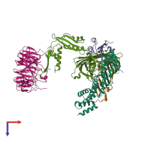 PDB entry 7tt2 coloured by chain, top view.