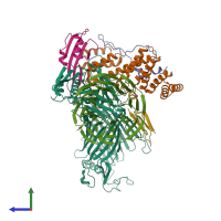 PDB entry 7tt3 coloured by chain, side view.