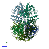 PDB entry 7tu6 coloured by chain, side view.