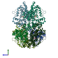 PDB entry 7tu7 coloured by chain, side view.