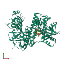 PDB entry 7tuv coloured by chain, front view.