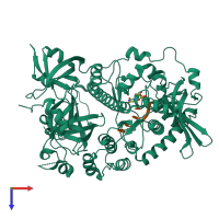 PDB entry 7tuv coloured by chain, top view.