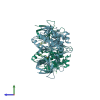 PDB entry 7u31 coloured by chain, side view.