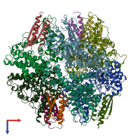 PDB entry 7u65 coloured by chain, top view.