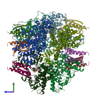 PDB entry 7u66 coloured by chain, side view.
