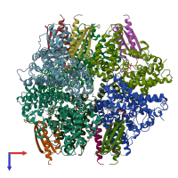 PDB entry 7u66 coloured by chain, top view.