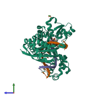 PDB entry 7u7w coloured by chain, side view.