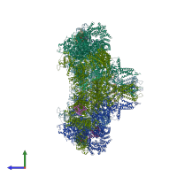 PDB entry 7ua4 coloured by chain, side view.