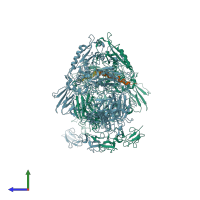 PDB entry 7ufg coloured by chain, side view.