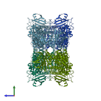 PDB entry 7ufs coloured by chain, side view.