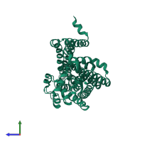 Glutamate transporter homolog in PDB entry 7ugj, assembly 1, side view.